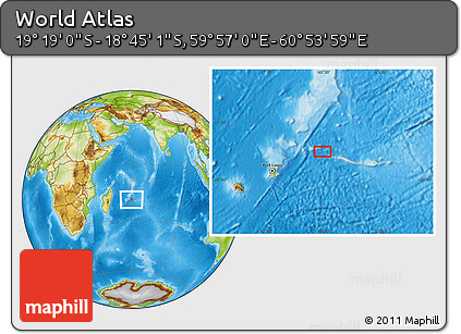 Physical Location Map of the Area around 19° 2' 1" S, 60° 25' 29" E