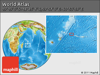 Physical Location Map of the Area around 19° 2' 1" S, 60° 25' 29" E