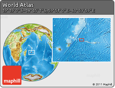 Physical Location Map of the Area around 19° 2' 1" S, 60° 25' 29" E