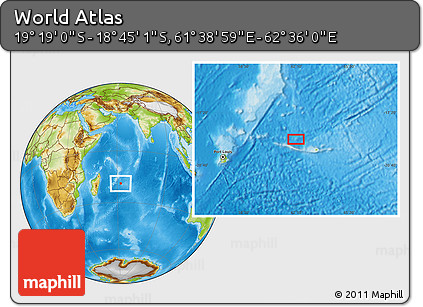 Physical Location Map of the Area around 19° 2' 1" S, 62° 7' 30" E