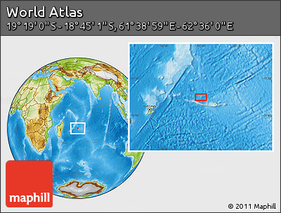Physical Location Map of the Area around 19° 2' 1" S, 62° 7' 30" E