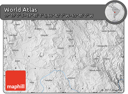 Physical Map of the Area around 19° 2' 1" S, 66° 13' 29" W