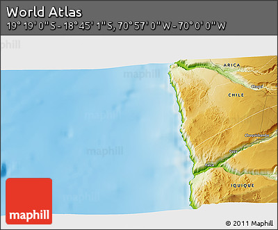 Physical 3D Map of the Area around 19° 2' 1" S, 70° 28' 29" W
