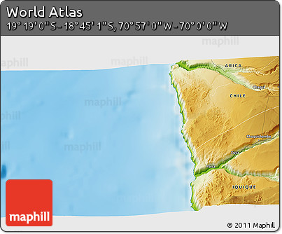Physical 3D Map of the Area around 19° 2' 1" S, 70° 28' 29" W
