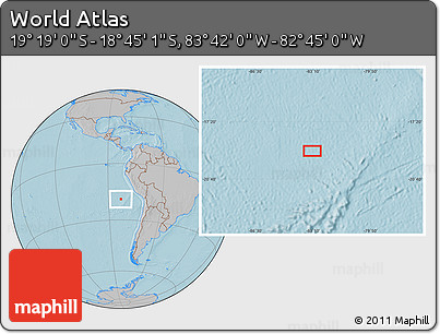 Gray Location Map of the Area around 19° 2' 1" S, 83° 13' 29" W, hill shading