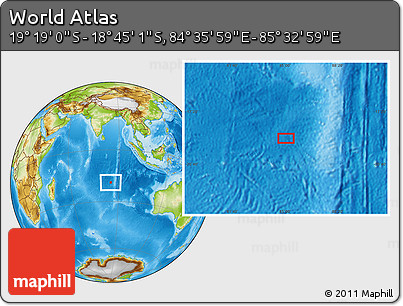 Physical Location Map of the Area around 19° 2' 1" S, 85° 4' 29" E