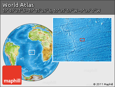 Physical Location Map of the Area around 19° 32' 24" S, 10° 7' 30" W