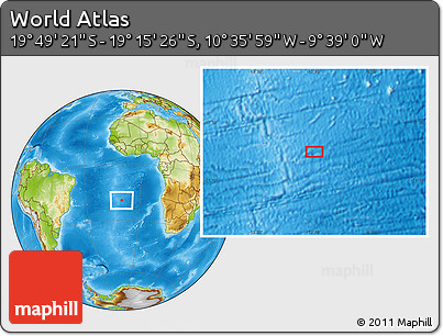 Physical Location Map of the Area around 19° 32' 24" S, 10° 7' 30" W