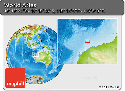 Physical Location Map of the Area around 19° 32' 24" S, 115° 40' 30" E