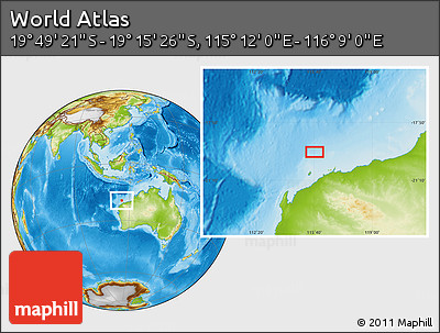 Physical Location Map of the Area around 19° 32' 24" S, 115° 40' 30" E