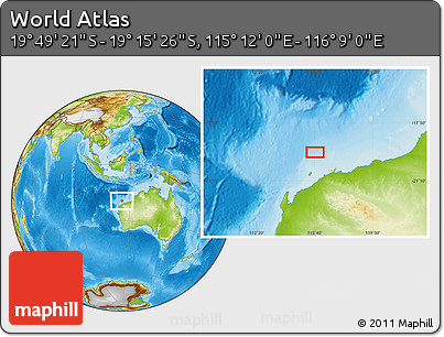 Physical Location Map of the Area around 19° 32' 24" S, 115° 40' 30" E