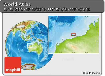 Physical Location Map of the Area around 19° 32' 24" S, 118° 13' 29" E