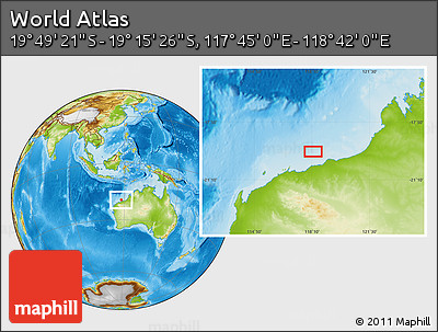 Physical Location Map of the Area around 19° 32' 24" S, 118° 13' 29" E