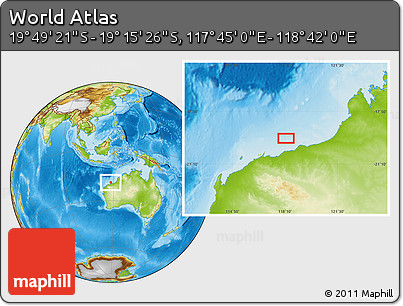 Physical Location Map of the Area around 19° 32' 24" S, 118° 13' 29" E