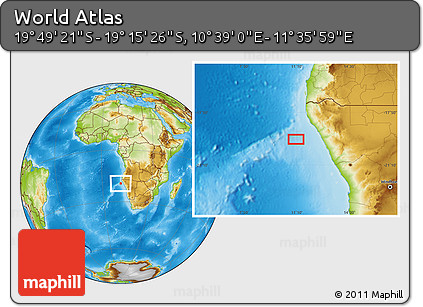 Physical Location Map of the Area around 19° 32' 24" S, 11° 7' 30" E
