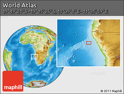 Physical Location Map of the Area around 19° 32' 24" S, 11° 7' 30" E