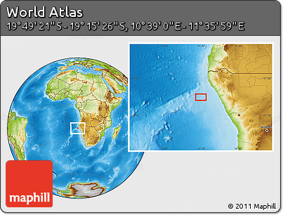 Physical Location Map of the Area around 19° 32' 24" S, 11° 7' 30" E