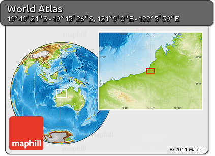 Physical Location Map of the Area around 19° 32' 24" S, 121° 37' 30" E