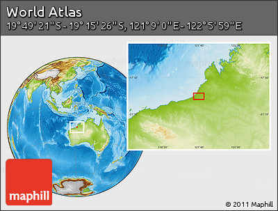Physical Location Map of the Area around 19° 32' 24" S, 121° 37' 30" E