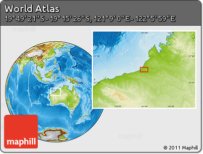 Physical Location Map of the Area around 19° 32' 24" S, 121° 37' 30" E
