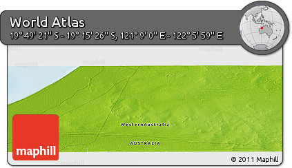 Physical Panoramic Map of the Area around 19° 32' 24" S, 121° 37' 30" E