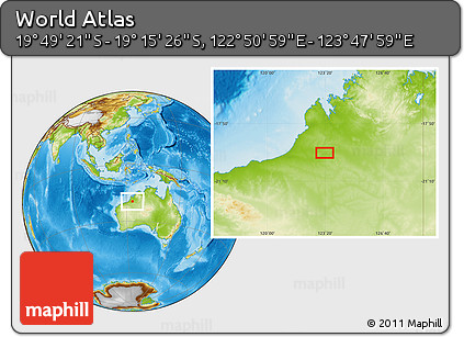 Physical Location Map of the Area around 19° 32' 24" S, 123° 19' 29" E