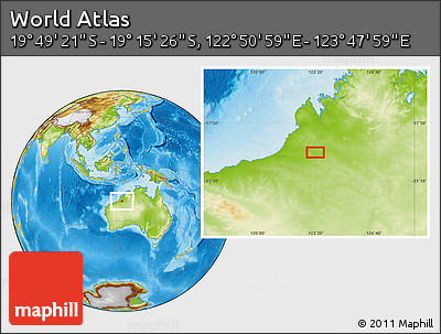 Physical Location Map of the Area around 19° 32' 24" S, 123° 19' 29" E