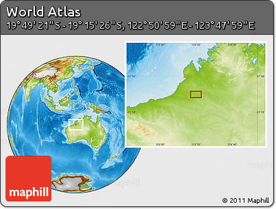 Physical Location Map of the Area around 19° 32' 24" S, 123° 19' 29" E