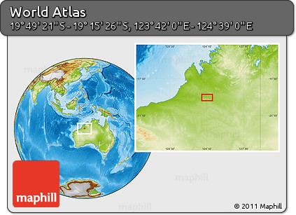 Physical Location Map of the Area around 19° 32' 24" S, 124° 10' 30" E