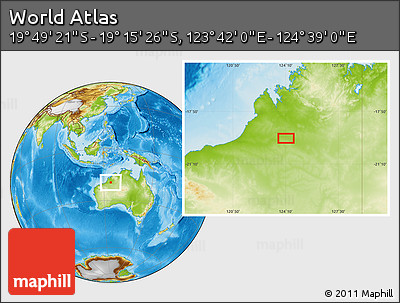 Physical Location Map of the Area around 19° 32' 24" S, 124° 10' 30" E