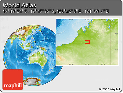 Physical Location Map of the Area around 19° 32' 24" S, 124° 10' 30" E