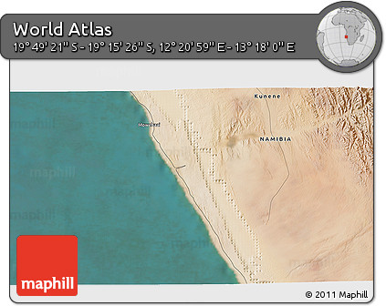 Satellite 3D Map of the Area around 19° 32' 24" S, 12° 49' 29" E