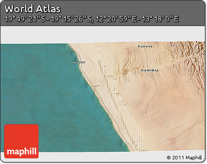 Satellite 3D Map of the Area around 19° 32' 24" S, 12° 49' 29" E
