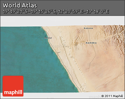 Satellite 3D Map of the Area around 19° 32' 24" S, 12° 49' 29" E