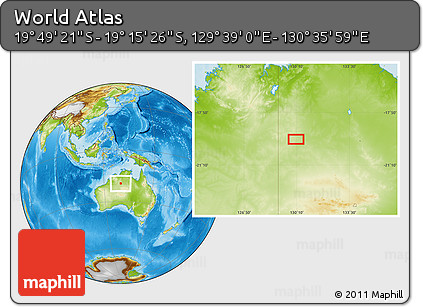 Physical Location Map of the Area around 19° 32' 24" S, 130° 7' 30" E