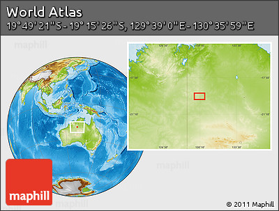 Physical Location Map of the Area around 19° 32' 24" S, 130° 7' 30" E