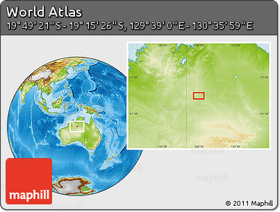 Physical Location Map of the Area around 19° 32' 24" S, 130° 7' 30" E