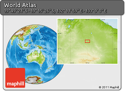 Physical Location Map of the Area around 19° 32' 24" S, 132° 40' 30" E