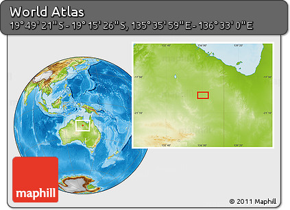 Physical Location Map of the Area around 19° 32' 24" S, 136° 4' 29" E