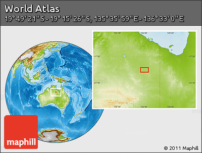 Physical Location Map of the Area around 19° 32' 24" S, 136° 4' 29" E