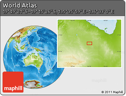 Physical Location Map of the Area around 19° 32' 24" S, 136° 4' 29" E