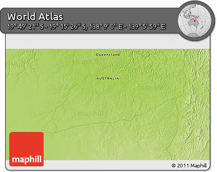 Physical 3D Map of the Area around 19° 32' 24" S, 138° 37' 30" E