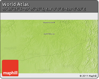 Physical 3D Map of the Area around 19° 32' 24" S, 138° 37' 30" E
