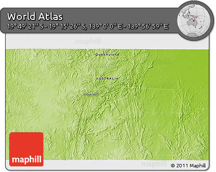 Physical 3D Map of the Area around 19° 32' 24" S, 139° 28' 29" E