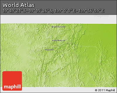 Physical 3D Map of the Area around 19° 32' 24" S, 139° 28' 29" E