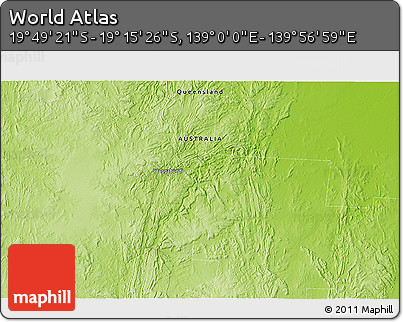 Physical 3D Map of the Area around 19° 32' 24" S, 139° 28' 29" E