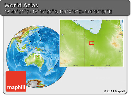 Physical Location Map of the Area around 19° 32' 24" S, 139° 28' 29" E
