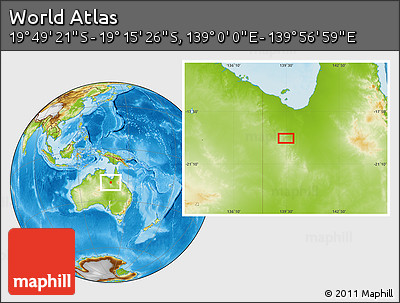 Physical Location Map of the Area around 19° 32' 24" S, 139° 28' 29" E