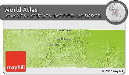 Physical Panoramic Map of the Area around 19° 32' 24" S, 139° 28' 29" E