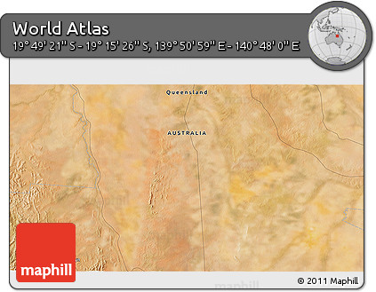 Satellite 3D Map of the Area around 19° 32' 24" S, 140° 19' 29" E